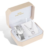 IBSO 2022 Women&#39;s Quartz Watch Set Crystal Bracelet Necklace Watch Sets Female Jewelry Set Silver Set Watch Valentine&#39;s Day Gift