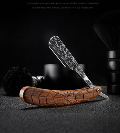 wooden trimmer manual shaver professional straight edge stainless steel sharp barber razor folding shaving knife shave beard cut