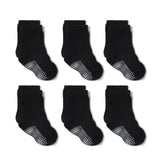 6 Pairs/lot Cotton Sock with Rubber Grips Children&#39;s Anti-slip Boat Socks for Boys Girl 1-7 Years