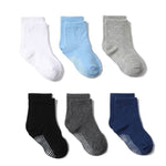 6 Pairs/lot Cotton Sock with Rubber Grips Children&#39;s Anti-slip Boat Socks for Boys Girl 1-7 Years