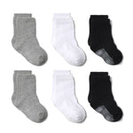 6 Pairs/lot Cotton Sock with Rubber Grips Children&#39;s Anti-slip Boat Socks for Boys Girl 1-7 Years