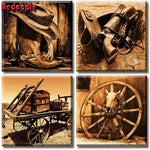 Western Decor Cowboy Wall Art 5D Diamond Painting for Adults With Full Square Drill Diamond DIY Diamond Embroidery 4 pcs decor