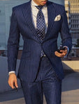 2022 Navy Blue 2 Piece Slim Fit Business Men Suit Stripe Groom Wedding Tuxedo Custom Skinny Prom Wedding Business Suit