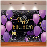 Happy Birthday Sign Party Supplies Purple Photo Photography Backdrop With Rose For Women Girl Celebration Purple Background