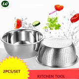 washing basin 2pcs/set Fruit / Vegetable Tools basket strainer basin mixing bowl thick stainless steel kitchen tool utensil