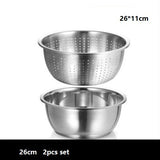 washing basin 2pcs/set Fruit / Vegetable Tools basket strainer basin mixing bowl thick stainless steel kitchen tool utensil