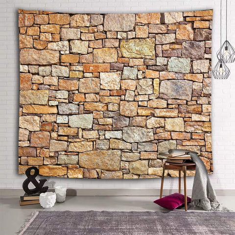 Brick Yellow Stone Wall Tapestry Polyester Print for Livingroom Bedroom Dorm Home Décor
