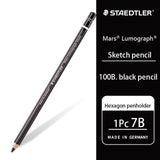 1Pc Germany STAEDTLER 100B Mars Lumograph Black Sketch Painting Charcoal Drawing 2B 4B 6B 8B Pencil New Lead Grade HB 7B