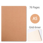 A5 Kraft paper cover Notebook Vintage A5 Diary Blank/grid/lined optional 38 sheets / 76 pages Sketchbook journal school supplies