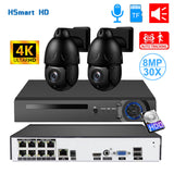 4K 8Ch Cctv Security H.265 Camera System Home Video Surveillance Kit 8Mp 30X zoom PTZ Camera Audio Outdoor Ip Camera Poe NVR Set