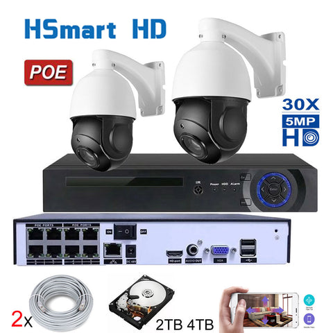 8Ch 4K POE H.265 NVR Cctv Security Outdoor HD 30XZoom PTZ Waterproof Speed Dome Camera Systems Home Video Surveillance Kit