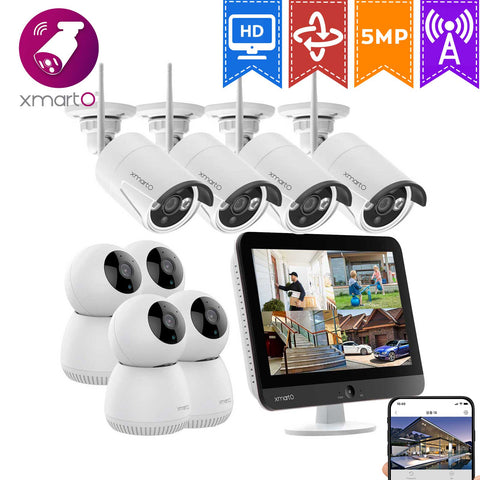[All in One] XMARTO HD 1296p/1080P Wireless Security Camera System (8CH 5MP NVR, 3MP WiFi Cameras, Hard Disk &amp; Cloud Storage)