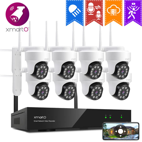 [Auto Track] XMARTO HD 1296P/1080P Wireless Security Camera System, Auto Track, 2-Way Audio, Smart Floodlight Color Night Vision
