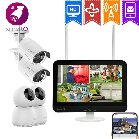 [All in One] XMARTO 8CH 5MP Wireless Security Camera System with LCD NVR, 2K HD WiFi Cameras, Hard Disk &amp; Cloud Storage