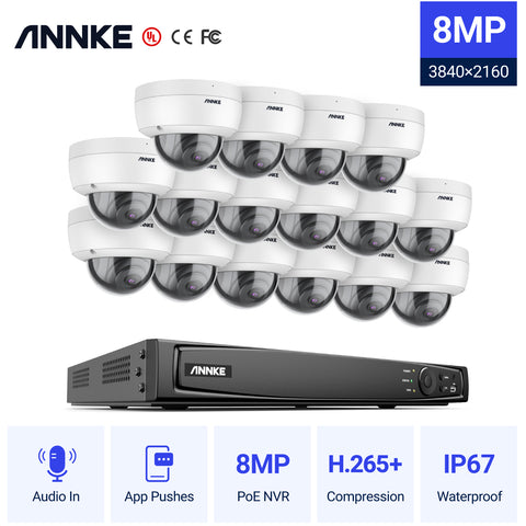 ANNKE 4K FHD POE Network Video Surveillance Cameras System With 16X 8MP Dome Security Cameras Audio Recording 8MP Ip Cameras