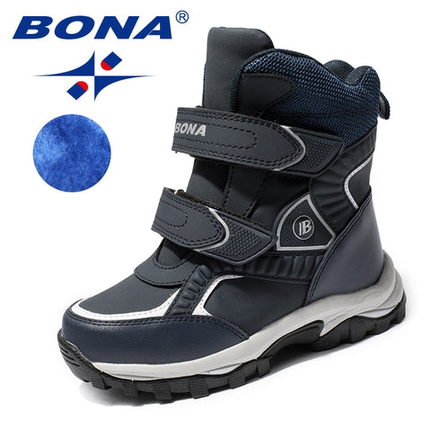 BONA New Classics Style Children Boots Hook &amp; Loop Boys Snow Boots Leather Boys Ankle Boots Outdoor Fashion Sneakers