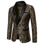 Black Jacquard Bronzing Floral Blazer Men 2018 Luxury Brand Single Button Suit Jacket Men Wedding Party Stage Costume Homme 2XL