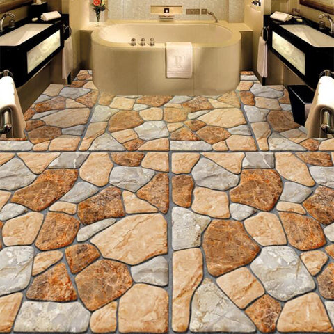 Custom Mural Wallpaper 3D Stereo Cobblestone 3D Floor Painting Sticker Bathroom Kitchen Floor Tiles PVC Waterproof Wall Paper 3D
