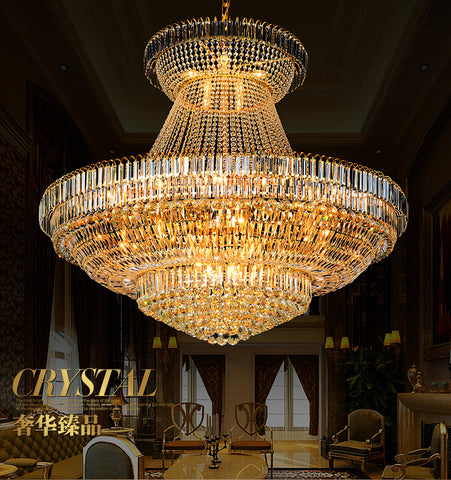 LED Modern Gold Crystal Chandeliers Lights Fixture Big Round Luxury Crystal Droplight Home Indoor Foyer Lighting D140cm*H120cm