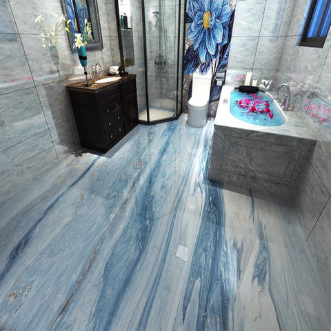 PVC Self-Adhesive Waterproof Mural Wallpaper Modern Simple Blue Marble 3D Floor Tiles Wall Paper Bathroom Kitchen 3 D Home Decor